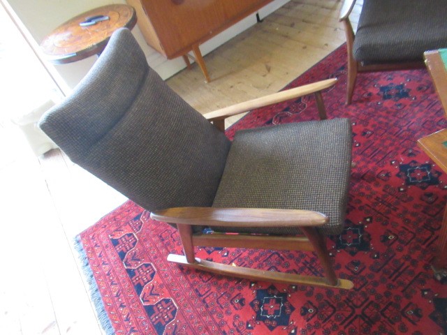 A FURPRO "TRAMPOLINE" TEAK FRAMED SOFA BED, mid 20th century, upholstered in a brown speckled Harris Image