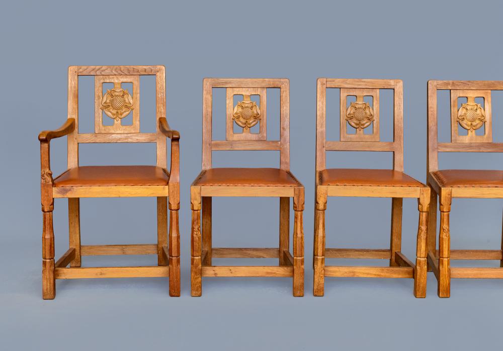 WILFRED HUTCHINSON (HUSTHWAITE) A SET OF SIX (4 +2) OAK DINING CHAIRS Image