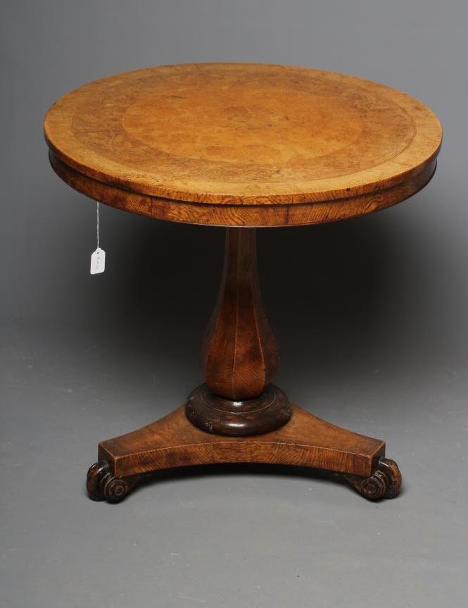 A BIRDS EYE MAPLE AND ELM(?) OCCASIONAL TABLE Image