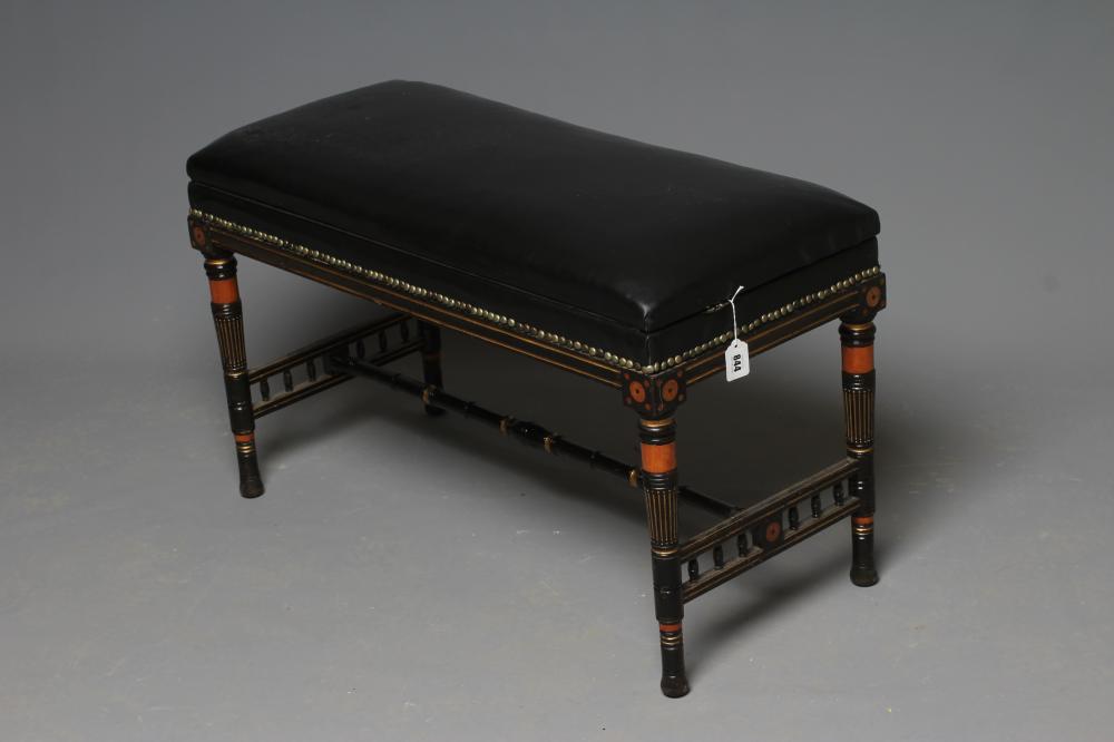 AN AESTHETIC EBONISED AND PARCEL GILT DUET STOOL Image