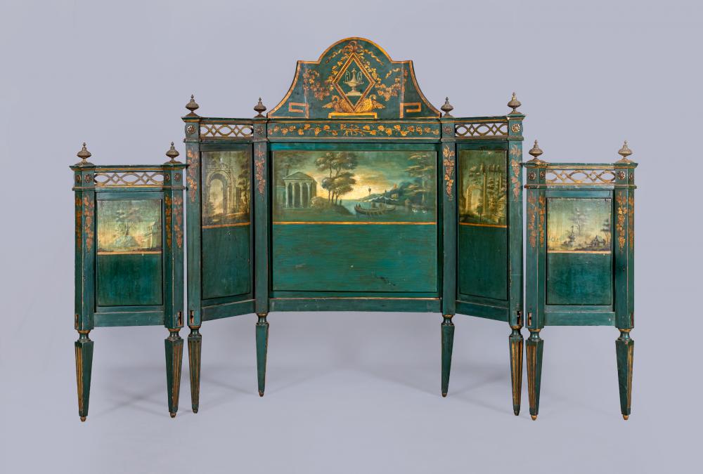 A FRENCH PAINTED BEDSTEAD in the Louis XVI style Image