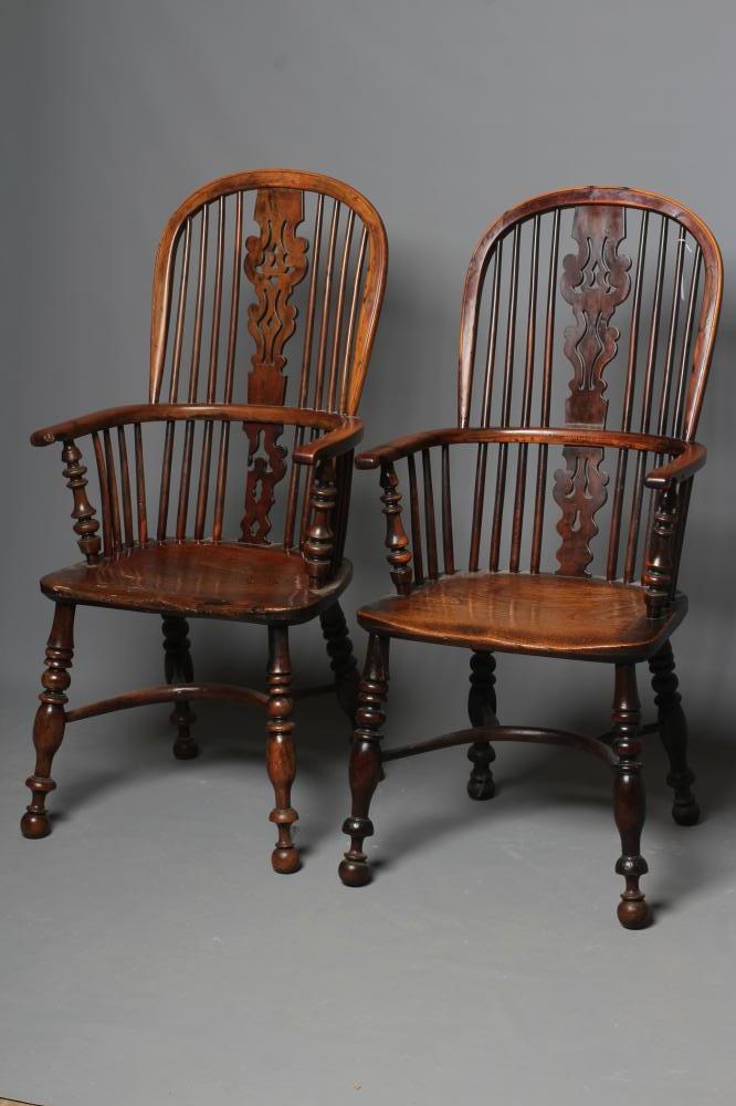 A PAIR OF YORKSHIRE YEW WOOD WINDSOR ARMCHAIRS Image
