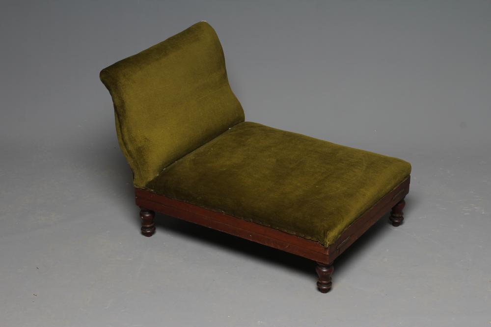 A VICTORIAN MAHOGANY GOUT STOOL, third quarter 19th century, the green dralon upholstered rest above Image