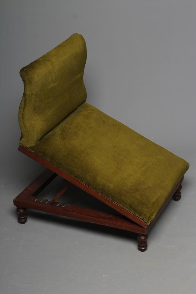 A VICTORIAN MAHOGANY GOUT STOOL, third quarter 19th century, the green dralon upholstered rest above Image
