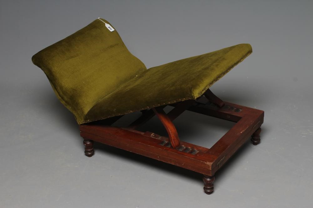 A VICTORIAN MAHOGANY GOUT STOOL, third quarter 19th century, the green dralon upholstered rest above Image