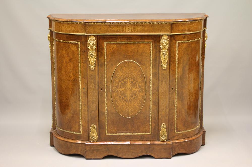 A VICTORIAN BURR WALNUT AND MARQUETRY CREDENZA Image