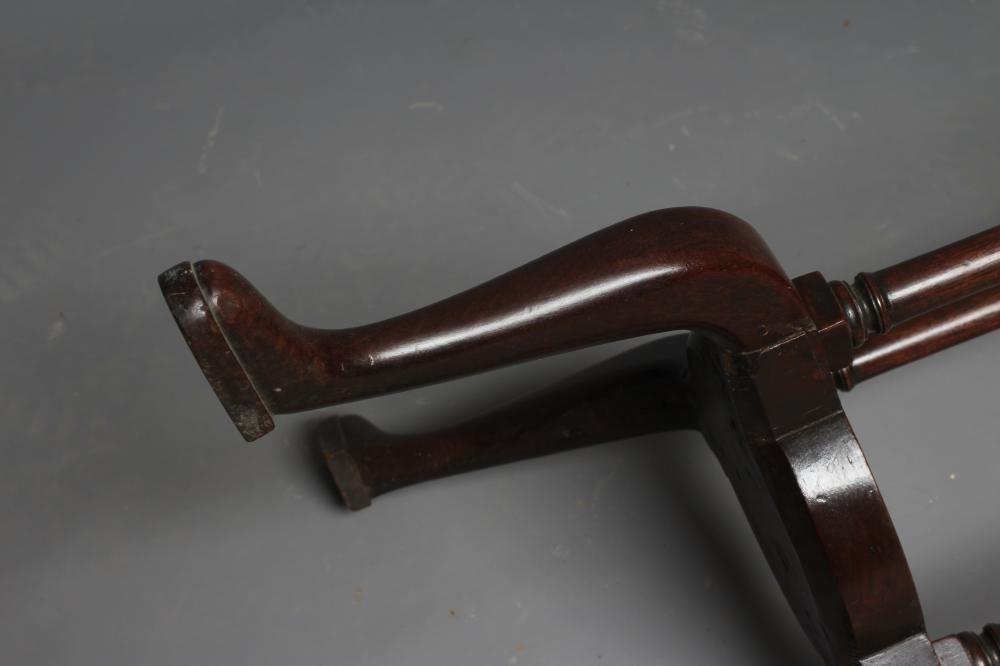 A MAHOGANY OCCASIONAL TABLE, the circular top on associated triangular base with turned supports and Image