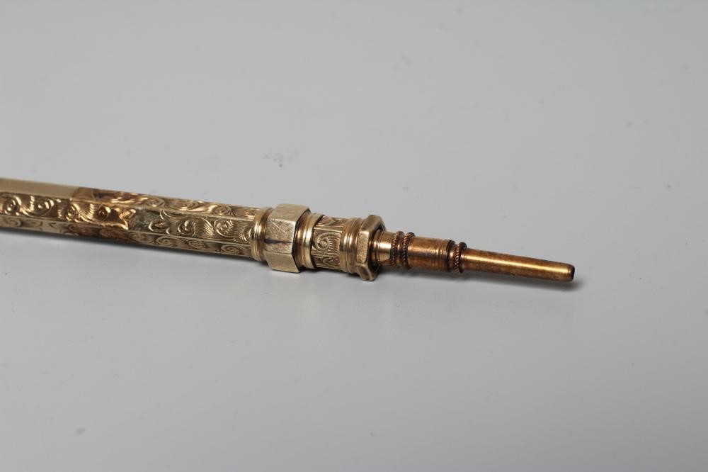 A LATE VICTORIAN TELESCOPIC PENCIL by Henry Griffith & Sons Ltd., stamped 9CT, of hexagonal form Image