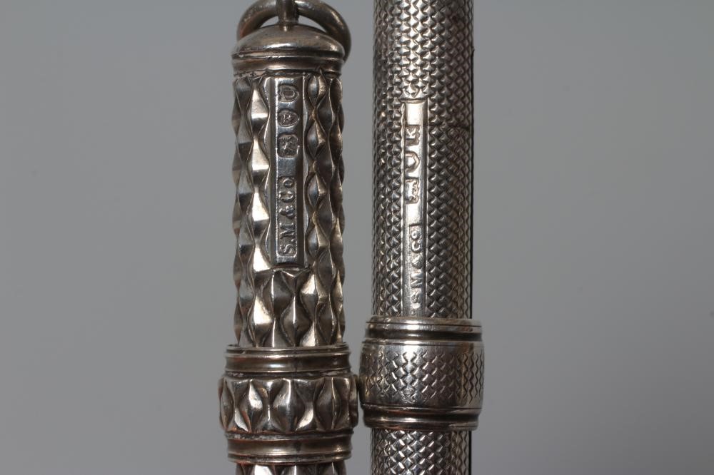 TWO SILVER TELESCOPIC PENCILS by Sampson Mordan, London 1895, the cylindrical body with textured Image