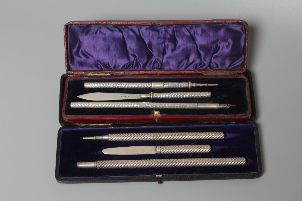 A LATE VICTORIAN SILVER THREE PIECE WRITING SET by William Neale Image