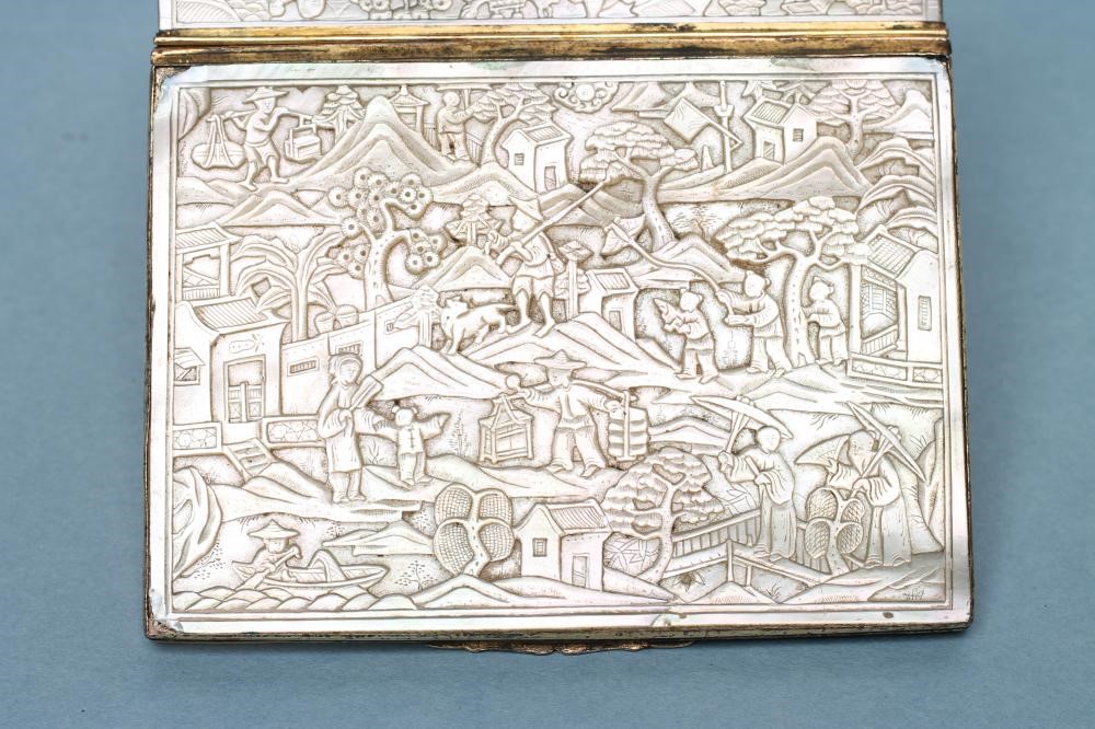 A CANTONESE MOTHER OF PEARL TABLE BOX of plain oblong form Image