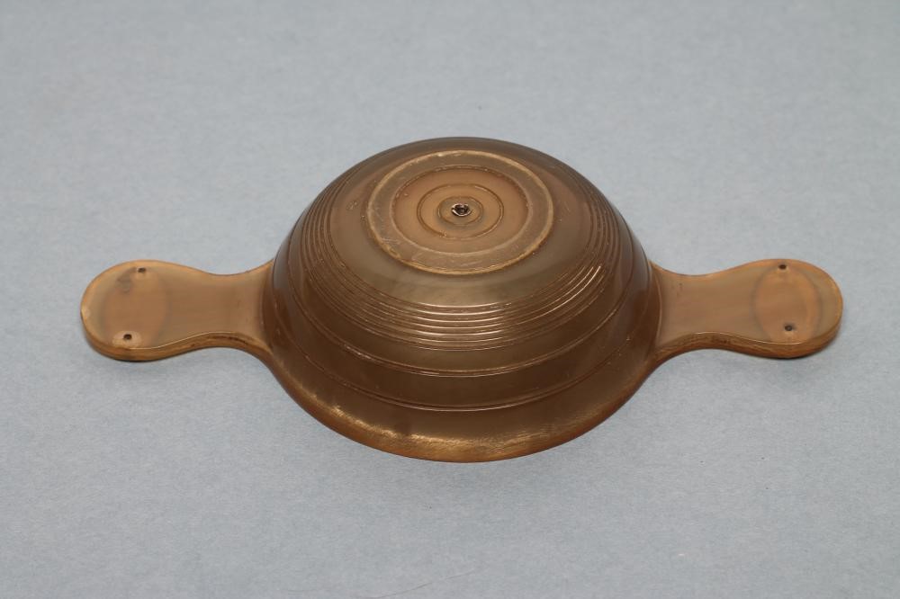 A SILVER MOUNTED TURNED AND POLISHED HORN QUAICHE Image