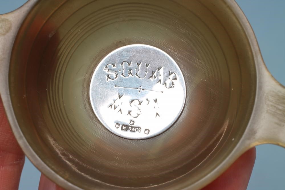 A SILVER MOUNTED TURNED AND POLISHED HORN QUAICHE Image