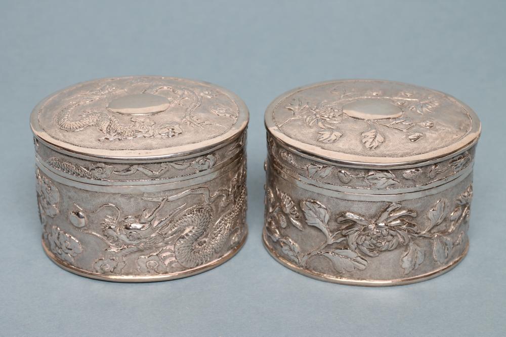 A PAIR OF CHINESE WHITE METAL BOXES Image