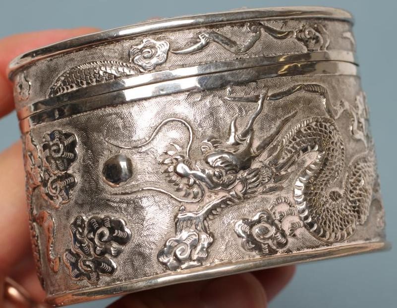 A PAIR OF CHINESE WHITE METAL BOXES Image