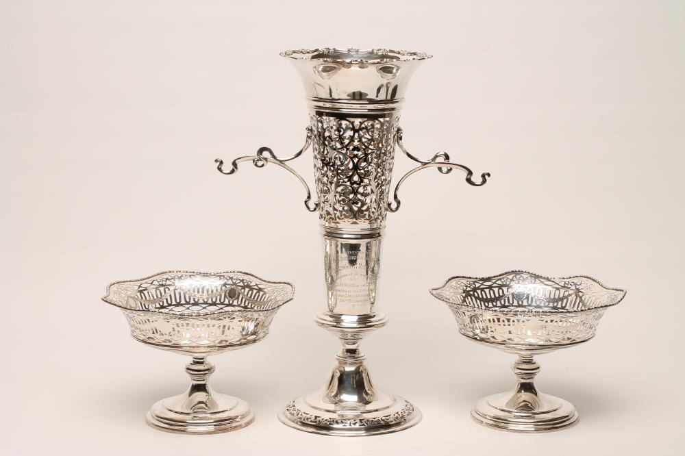 *A PAIR OF SILVER PEDESTAL TAZZE Image