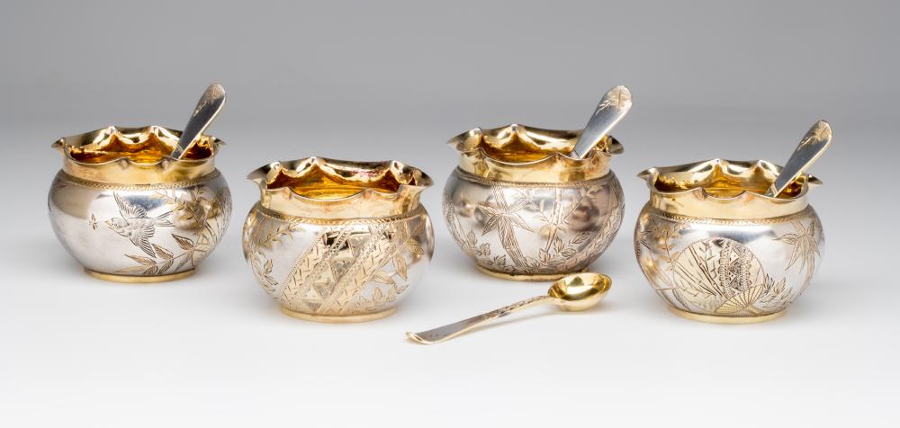 A SET OF FOUR AESTHETIC MOVEMENT SILVER SALTS Image