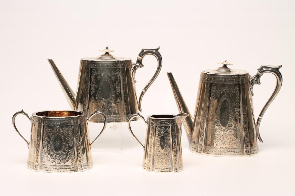 A COMPOSITE VICTORIAN SILVER FOUR PIECE TEA AND COFFEE SERVICE Image