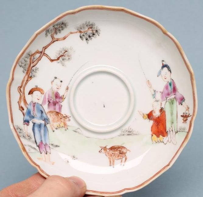 A CHINESE PORCELAIN CAUDLE CUP AND TREMBLEUSE SAUCER of lotus shape Image