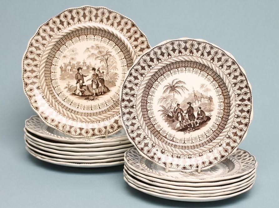 OF AMERICAN INTEREST-- a set of fifteen early Victorian Thomas Godwin earthenware plates Image