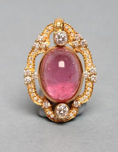 A PINK TOURMALINE AND DIAMOND PENDANT Image