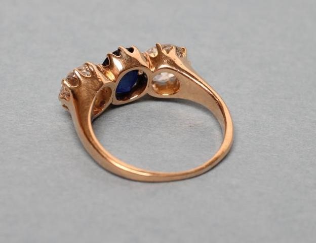 A LATE VICTORIAN SAPPHIRE AND DIAMOND THREE STONE RING Image