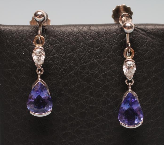 A PAIR OF TANZANITE AND DIAMOND DROP EARRINGS Image