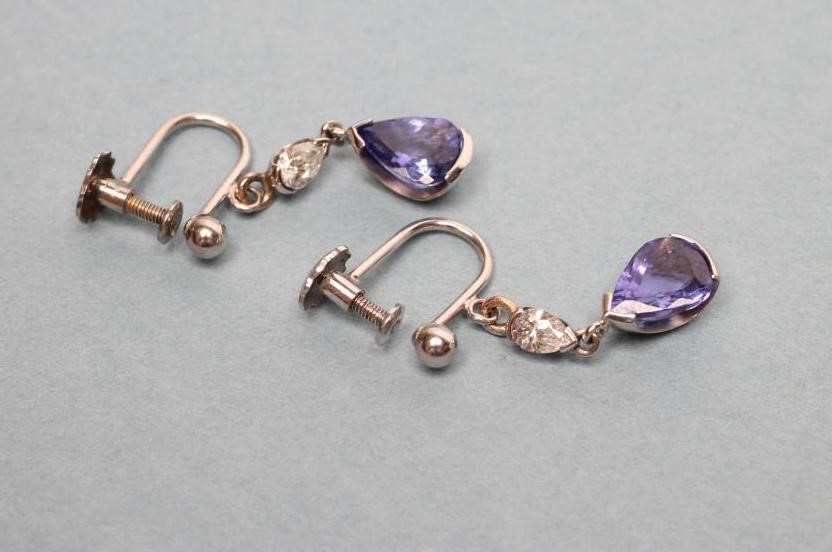A PAIR OF TANZANITE AND DIAMOND DROP EARRINGS Image