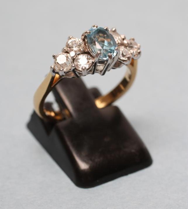 AN AQUAMARINE AND DIAMOND DRESS RING Image