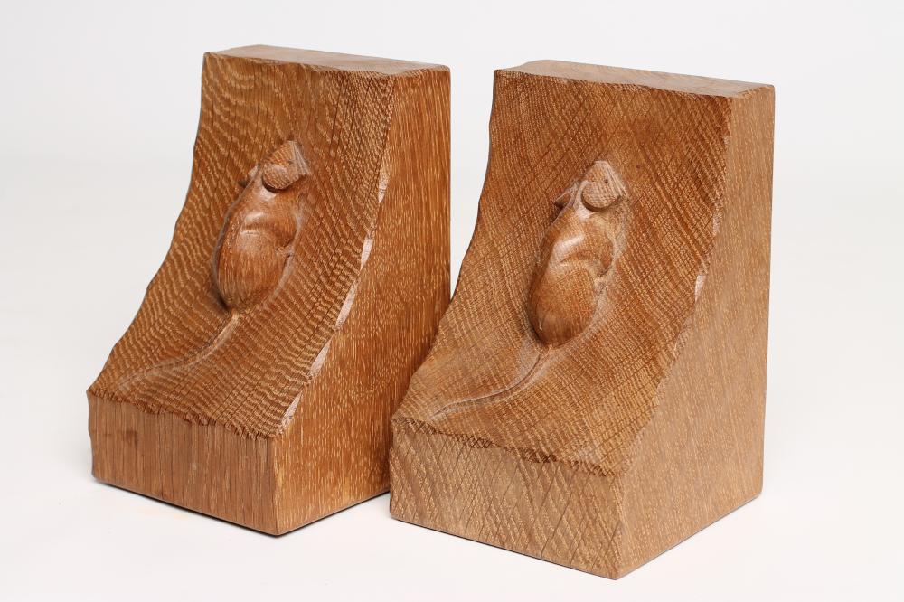 A PAIR OF ADZED OAK BOOKENDS by Robert Thompson Image