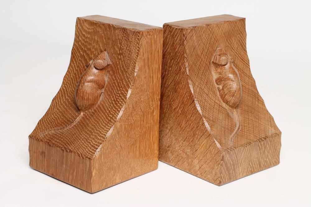 A PAIR OF ADZED OAK BOOKENDS by Robert Thompson Image