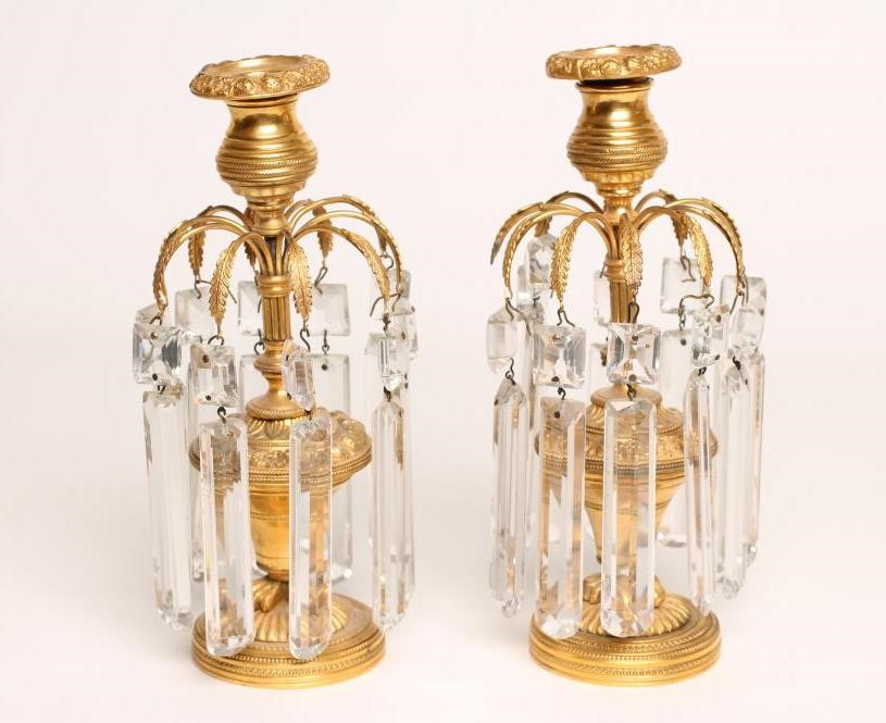 A PAIR OF REGENCY GILT METAL CANDLE LUSTRES Image