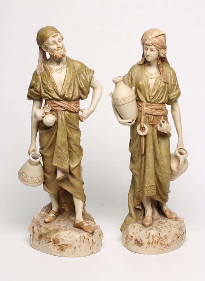 A MATCHED PAIR OF ROYAL DUX BISQUE PORCELAIN FIGURES Image