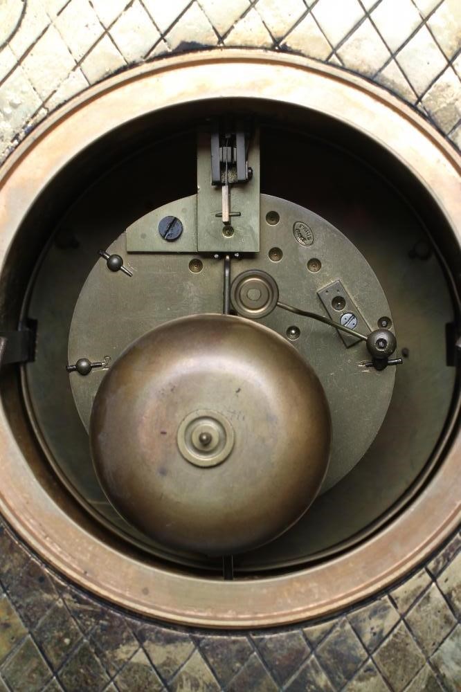 A FRENCH LOUIS XV STYLE ORMOLU AND CHAMPLEVE ENAMEL MANTEL CLOCK Image