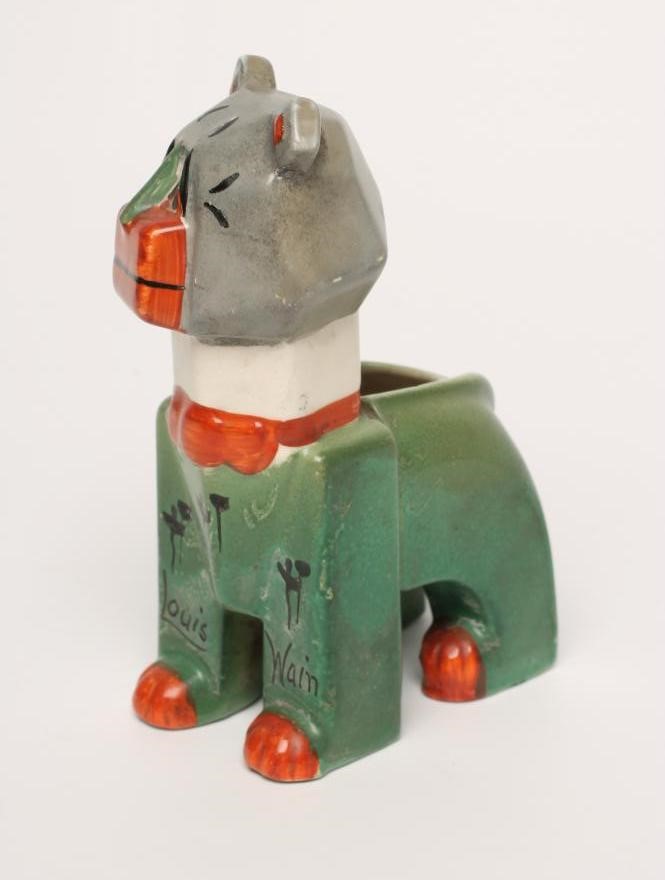 A LOUIS WAIN FUTURISTIC CAT POTTERY SPILL HOLDER Image