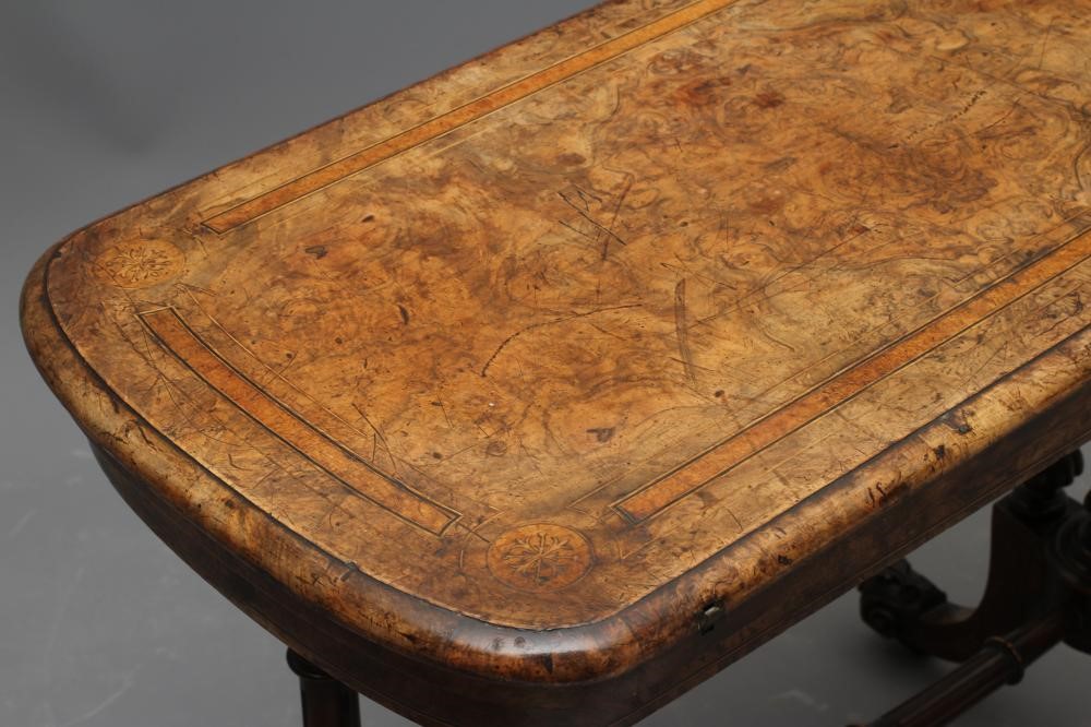 A VICTORIAN BURR WALNUT FOLDING CARD TABLE Image