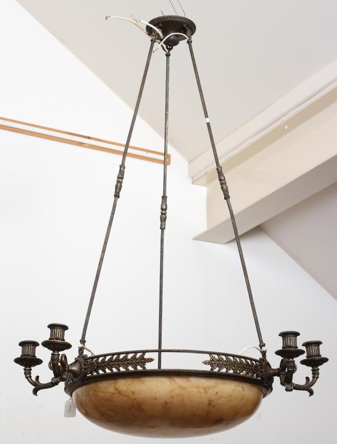 AN EMPIRE STYLE GILT METAL AND ALABASTER LIGHT PENDANT Image
