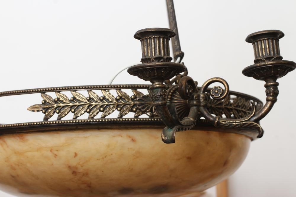 AN EMPIRE STYLE GILT METAL AND ALABASTER LIGHT PENDANT Image
