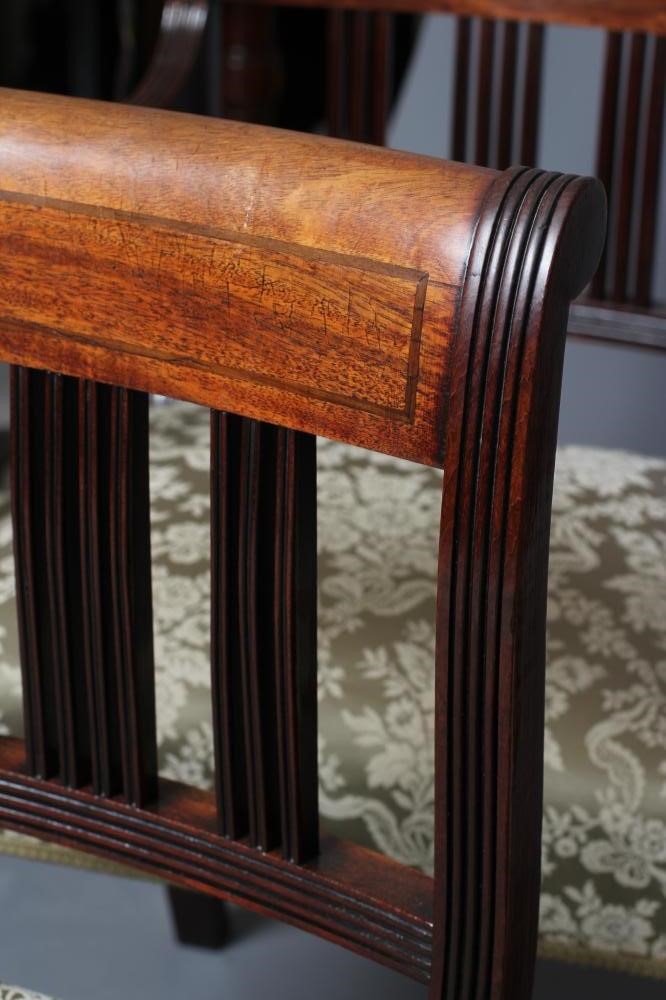 A SET OF FOUR GEORGE IV MAHOGANY DINING CHAIRS including two elbow chairs upholstered in pale green Image