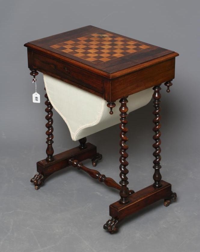 A ROSEWOOD GAMES/WORK TABLE Image