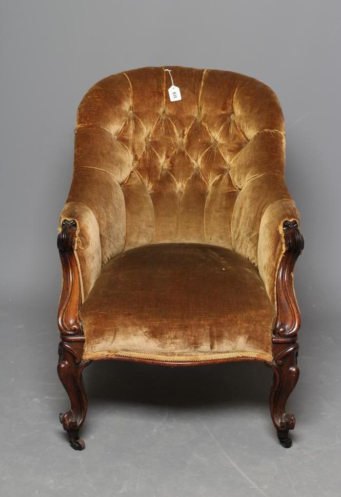 A VICTORIAN ROSEWOOD TUB EASY CHAIR Image