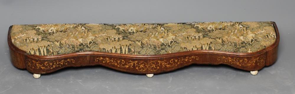 A VICTORIAN WALNUT AND FLORAL MARQUETRY FENDER/FOOT STOOL Image
