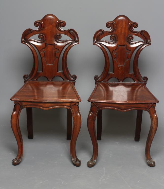 A PAIR OF VICTORIAN MAHOGANY HALL CHAIRS Image