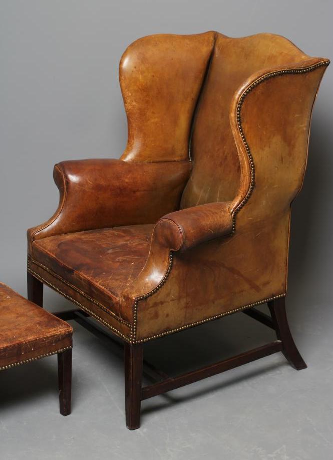 A MAHOGANY FRAMED WING ARM CHAIR of Georgian design Image