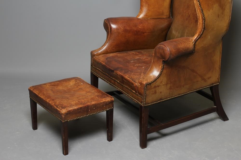 A MAHOGANY FRAMED WING ARM CHAIR of Georgian design Image