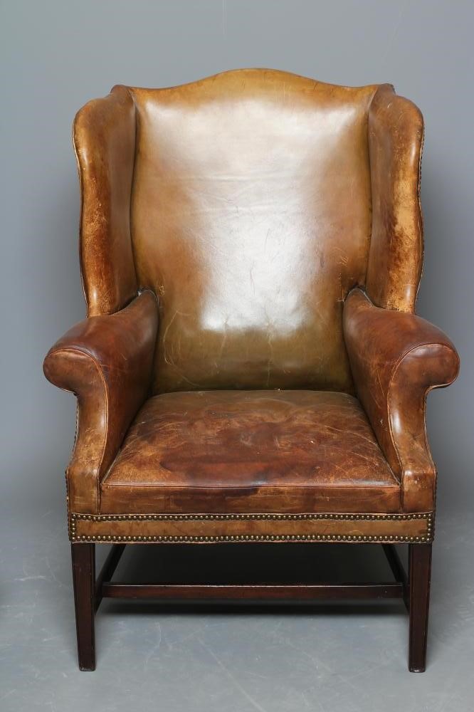 A MAHOGANY FRAMED WING ARM CHAIR of Georgian design Image