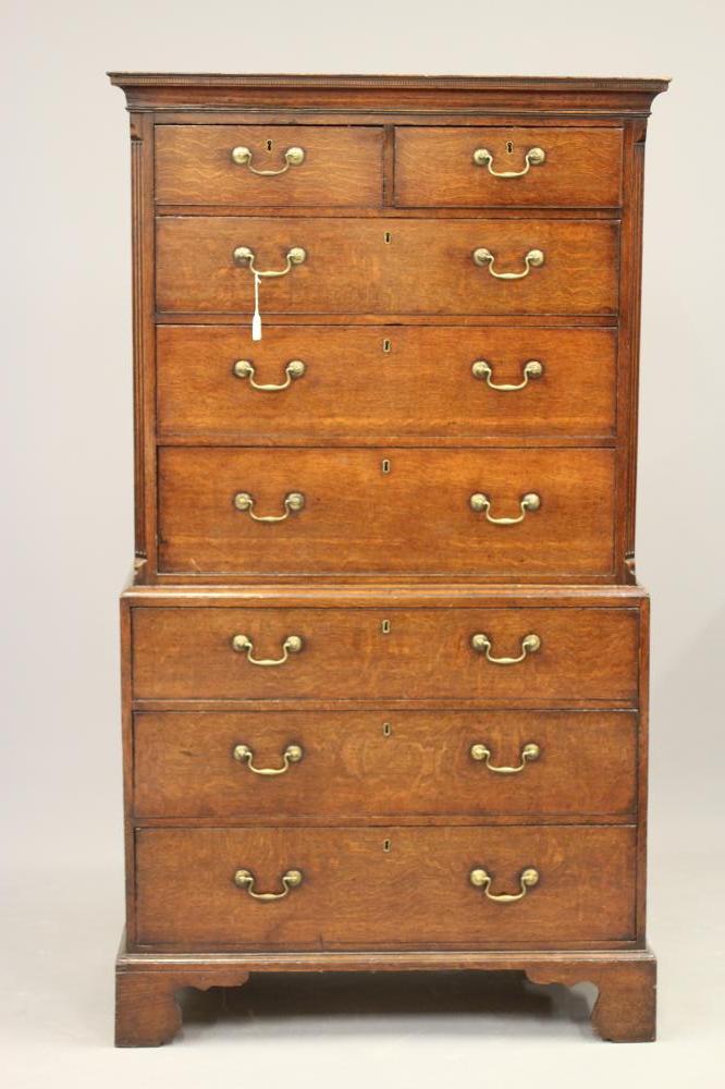 A GEORGIAN OAK CHEST ON CHEST Image