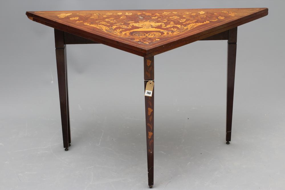 A DUTCH MAHOGANY AND FLORAL MARQUETRY CARD TABLE Image
