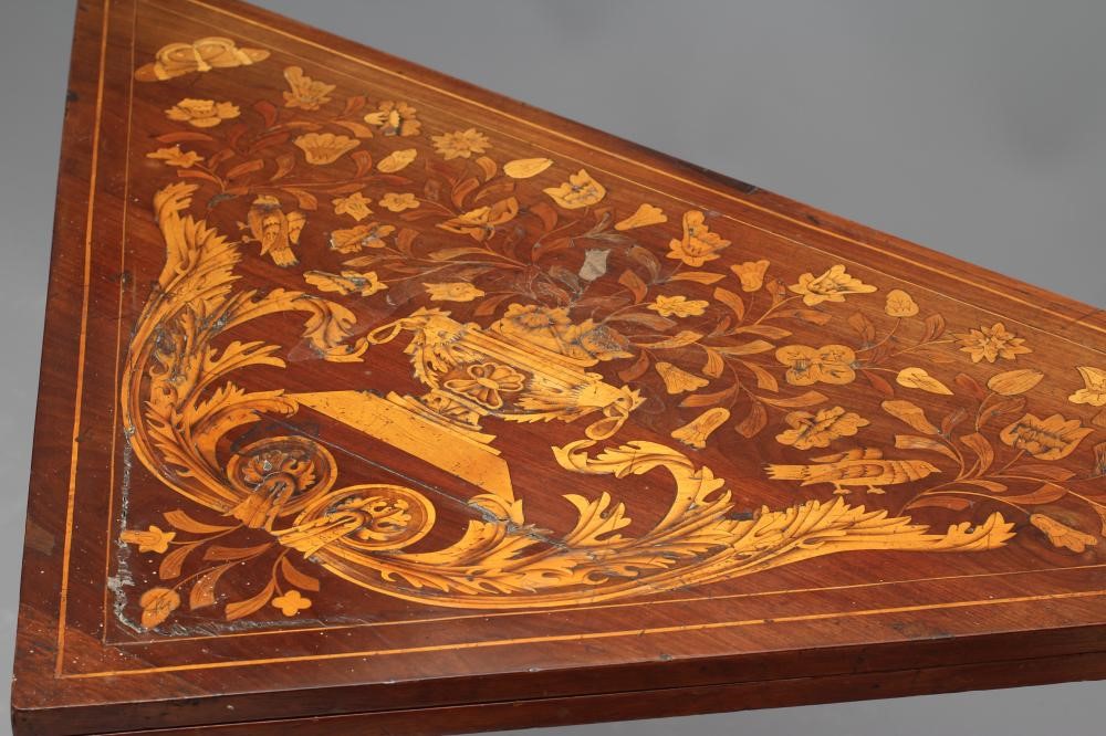A DUTCH MAHOGANY AND FLORAL MARQUETRY CARD TABLE Image