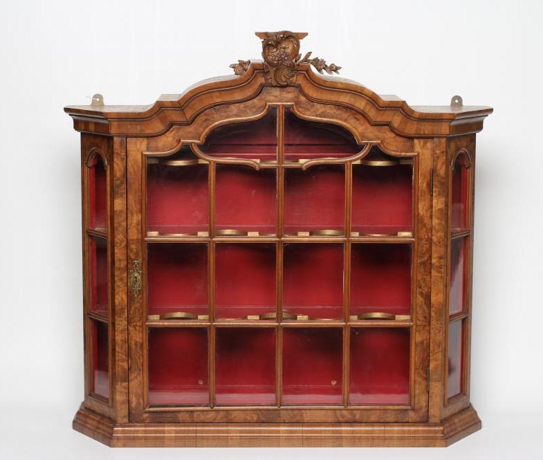 A DUTCH BURR WALNUT WALL DISPLAY CABINET Image